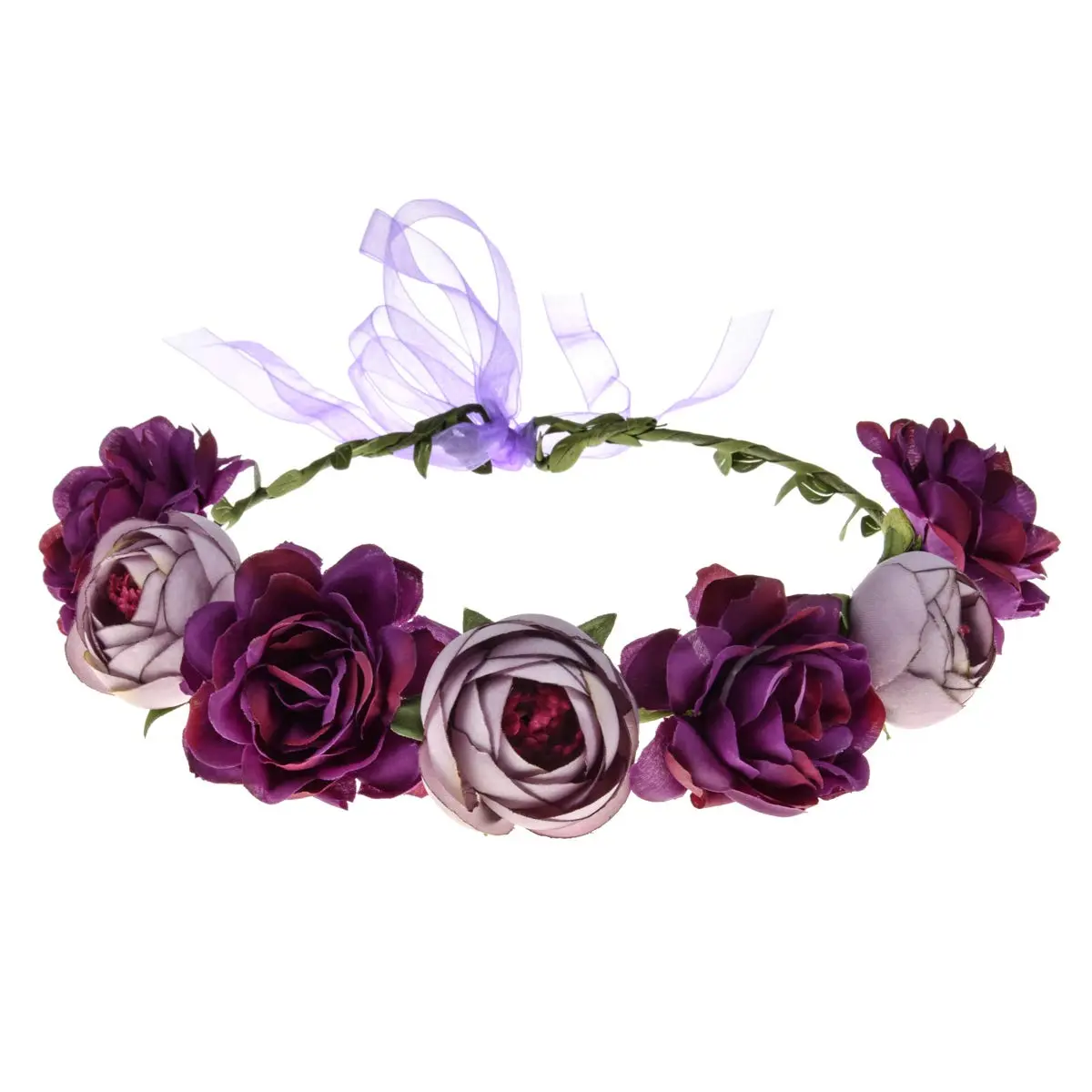Women's Rose Floral Crown Hair Wreath Headband with Adjustable Ribbon - Flower Wreath, Bridal, Girly Cute, Crown Detail, Fairy-Inspired Headpieces, Flower Wreath Headpieces