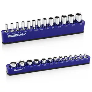 2-Piece 1/4"-Drive SAE Magnetic Socket Organizer Set (Holds 26 Sockets) - Detachable Tool Tray with 5mm Magnetic Base for Garage/Home Workshop(Sockets Not Included)