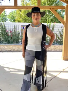 Black and Gray Patchwork Flare Jeans - Womens