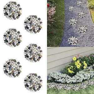6 Pcs 9" L × 9" W River Rock Stepping Stones, Round Pebbles Polished Gravel, Outdoor Pebble River Stone Mat for Yard Lawn Patio Pathway Landscaping (Roundness, 9'')