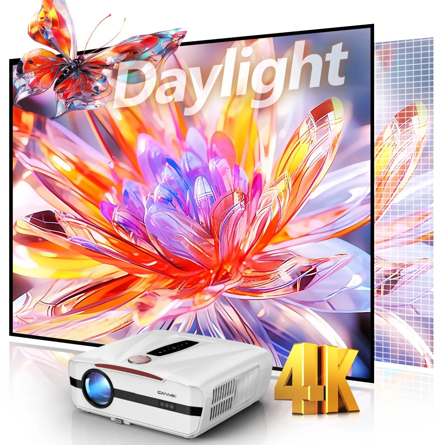 Daylight 4K Smart Projector with Fast TV OS & Home Karaoke: High 2400ANSI, 3-Brightness, HDR10, Auto Focus, Auto-Retract Lens&Cover, Wireless Mics for Home Cinema Outdoor Movie Game Golf Simulator