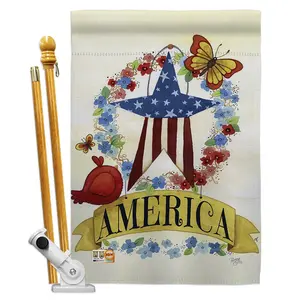 Breeze Decor BD-PA-HS-111073-IP-BO-D-US16-AL 28 x 40 in. America Banner Star Americana Patriotic Impressions Decorative Vertical Double Sided House Flag Set & Pole Bracket Hardware