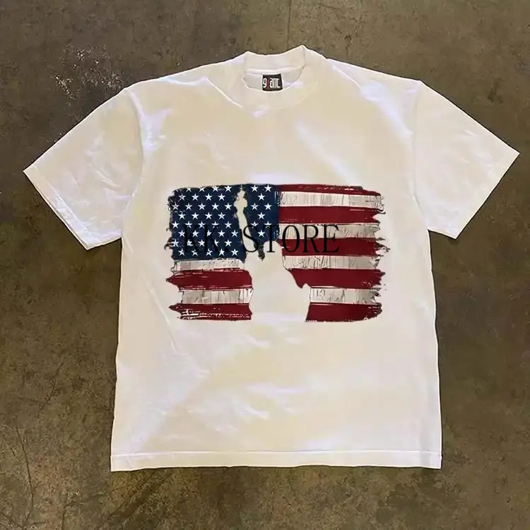 Oversized White Unisex T-Shirt with Torn Stripe Graphic | Retro Grunge Streetwear Tee | 100% Cotton Short Sleeve Casual Top for Men & Women | Vintage Fashion Shirt | SKU qmtxplazv