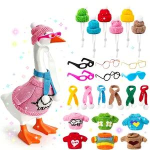 4 Set Cute Desk Goose Outfits! 7" Mini Knitting Sweater with Hat & Scarf | Magnetic Desktop Goose Accessories | Trendy Spring Decor (Goose Excluded)