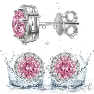 S925 Sterling Silver Earrings — Unisex Round Studs: A stylish and versatile jewelry masterpiece, exquisitely crafted and serving as the perfect birthday gift. 14K Gold-Plated Stud Earrings Set with Cubic Zirconia — Hypoallergenic Material (Pink).
