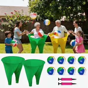 Micrency 12-Piece Grandma Pants Outdoor Game Set - Oversized Blue & Yellow Party Clothing, 8 Colorful Elastic Balls, 2 Air Pumps, Ideal for Family Carnival & Outdoor Reunion Tossing Games