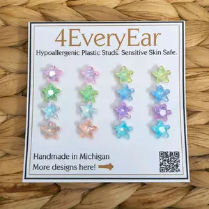 Star Earrings Plastic Studs Pastel Rhinestone Earrings NonMetal Studs Bulk Earring Pack Coordinated Set Earring Gift Set Sensitive Ears