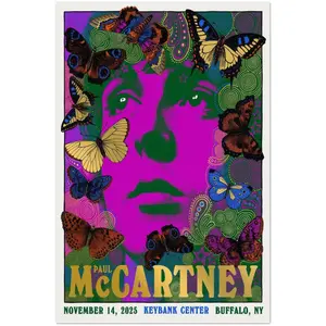 Paul McCartney Got Back 2025 Buffalo Poster - Keybank Center Concert Art - Psychedelic Butterfly Music Wall Decor - Retro Rock Legend Print