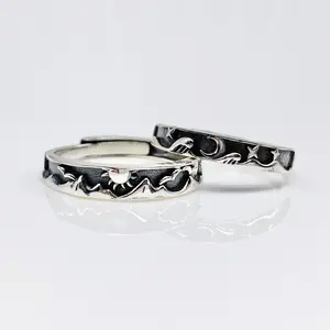 Sun Moon Couple Rings Set 100% Real Silver S925 - Promise Ring Matching Anniversary Couples Ring Gift Girlfriend Wife Gift Husband Lovers