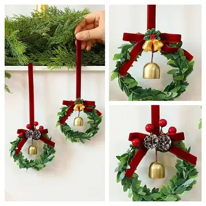 5 Piece Bell Wreath Christmas Tree Ornaments, Festive Holiday Decorations, Garland Ribbon, Perfect for Home & Office Xmas Decoration