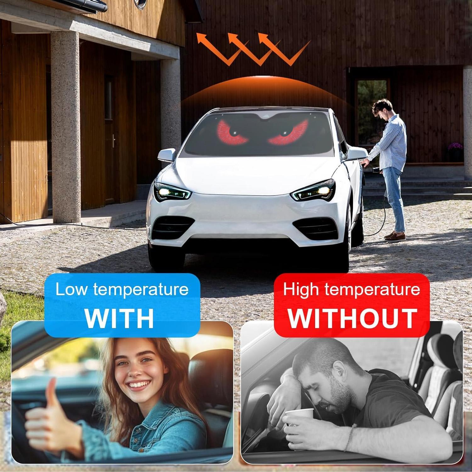 140x70cm Glowing Angry Eyes Car SunShade – Foldable UV Block Windshield Visor, Evil Eye Design Heat Shield for Truck, SUV