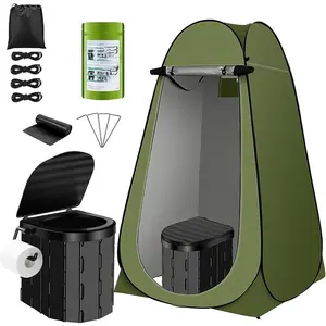 Portable Toilet Kit, Camping Toilet with Pop-Up Privacy Tent and Poo Gel Toilet Bags, Washable Portable Outdoor Showers Changing Rooms