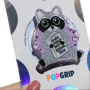 Funny Raccoon Phone Grip, "Busy Reading Trash" Quote, Glitter Sparkle Stand, BookTok Humor Accessory, Gift for Romance Smut Readers