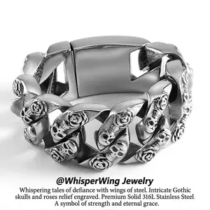 Hip hop retro titanium steel skull bracelet, men's domineering trendy bracelet