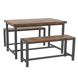 New Upgraded 1 Set Of Density Board + Metal Embedded Industrial Stool + Fake Thick Industrial Dining Table (1 Table 2 Stools)
