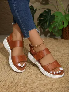 A pair of women's large-size new open-toe thick-soled Velcro sandals for outdoor wear, fashionable, simple, comfortable, lightweight, versatile, and suitable for everyday wear Open Toe Platform