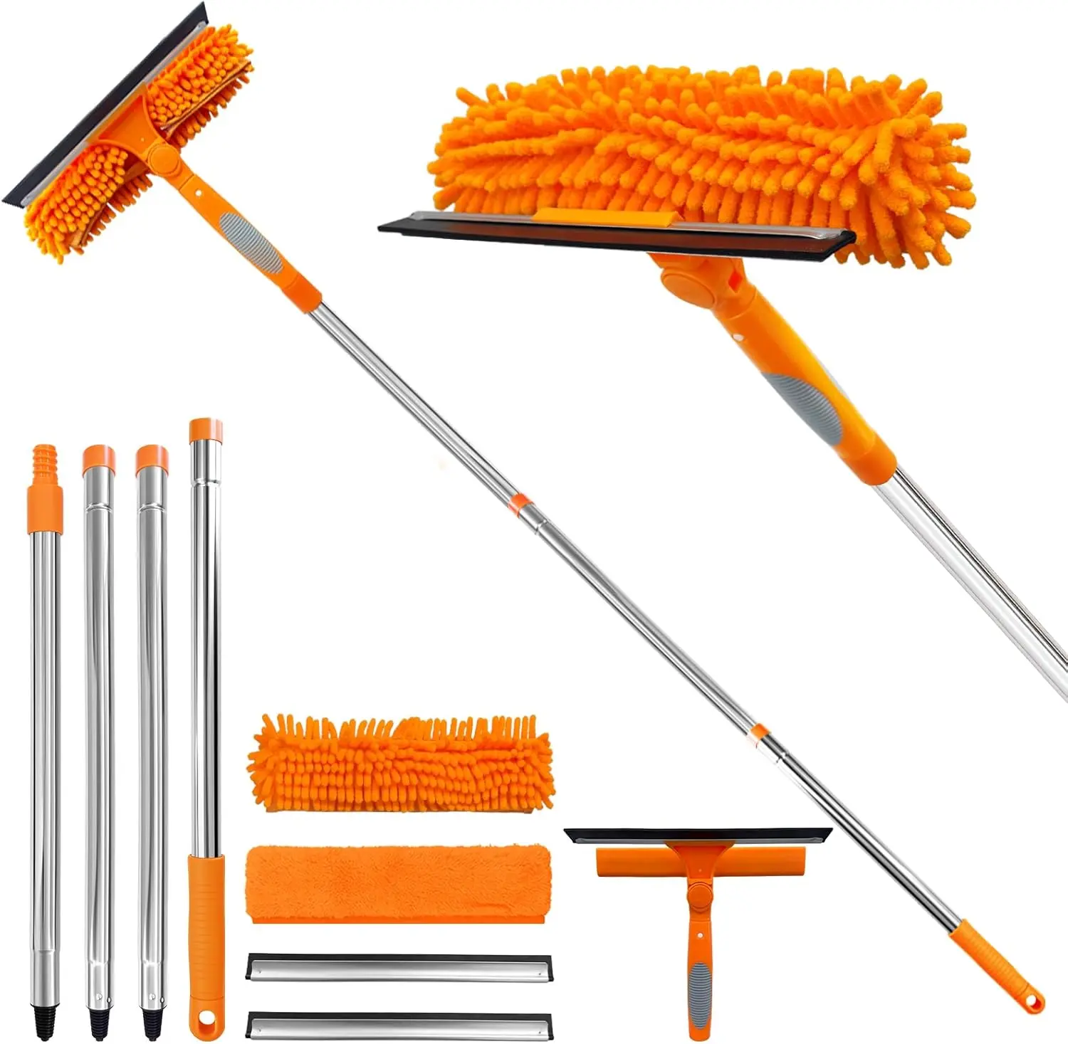 67" Squeegee Window Cleaner 2 in 1 Rotatable Tool Kit with Extension Pole Bendable Head for Indoor Outdoor High Windows Car Glass Cleaning