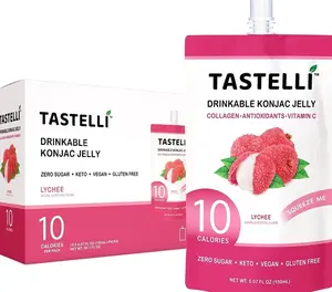 Tastelli Konjac Jelly Infused with Collagen Drink + Vitamin C + Antioxidants / 10 Calories, Vegan, Zero Sugar/Healthy Drinkable Dessert Pouch / (Lychee) - 150mL x 10 Pouches