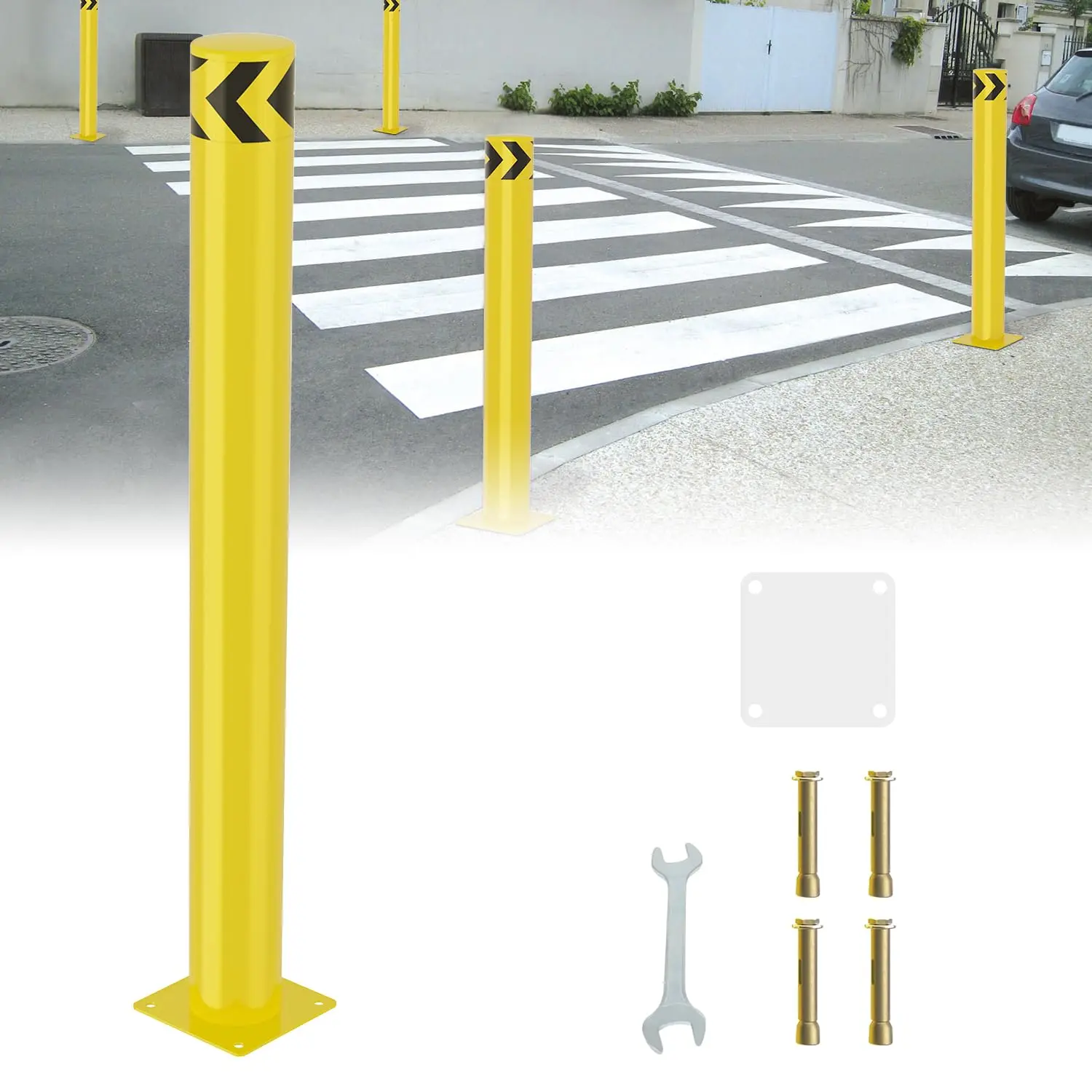 Nilight 48-in Outdoor Steel Safety Bollard Post, High-Visibility Design with Reflective Strip, Reflectors, 1 Pack for Driveway Use (Driveway Reflectors Included)