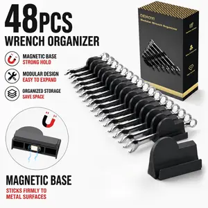 48 pcs Magnetic Wrench Organizers for Tool Drawers, Customizable Wrench Organizer Set for Toolbox, Wrench Rack with Metric&SAE Labels, Gift for father, brother and boyfriend