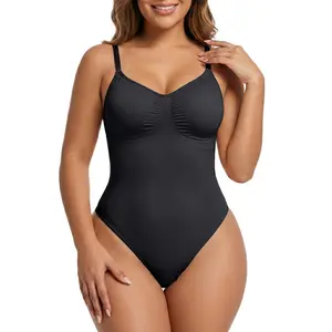 SHAPERX Seamless Bodysuit Tummy Control Shapewear Thong Style Women's Shaping Snatched Body Suit Womenswear Tops Comfort Moderate Support Comfortable Fit