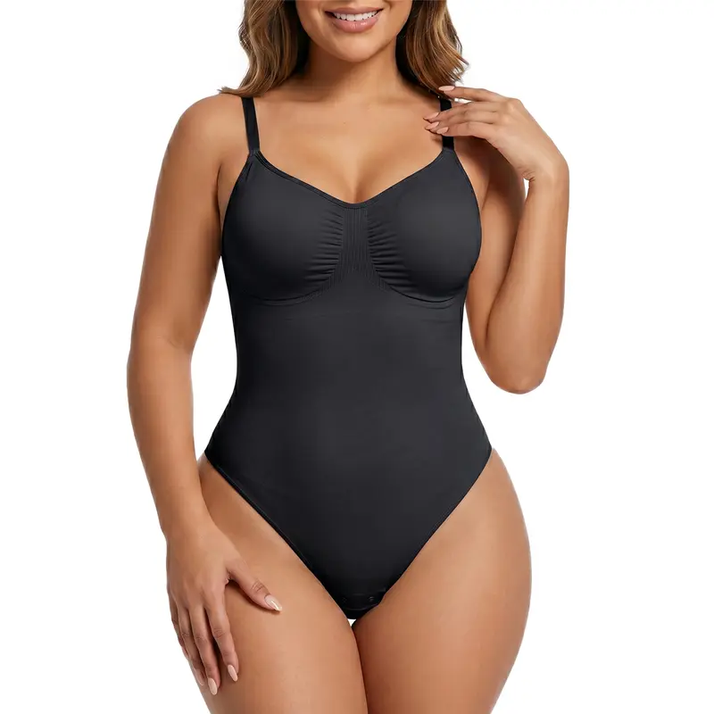 SHAPERX Seamless Bodysuit Tummy Control Shapewear Thong Style Women's Shaping Snatched Body Suit Womenswear Tops Comfort Moderate Support Comfortable Fit Casual Day