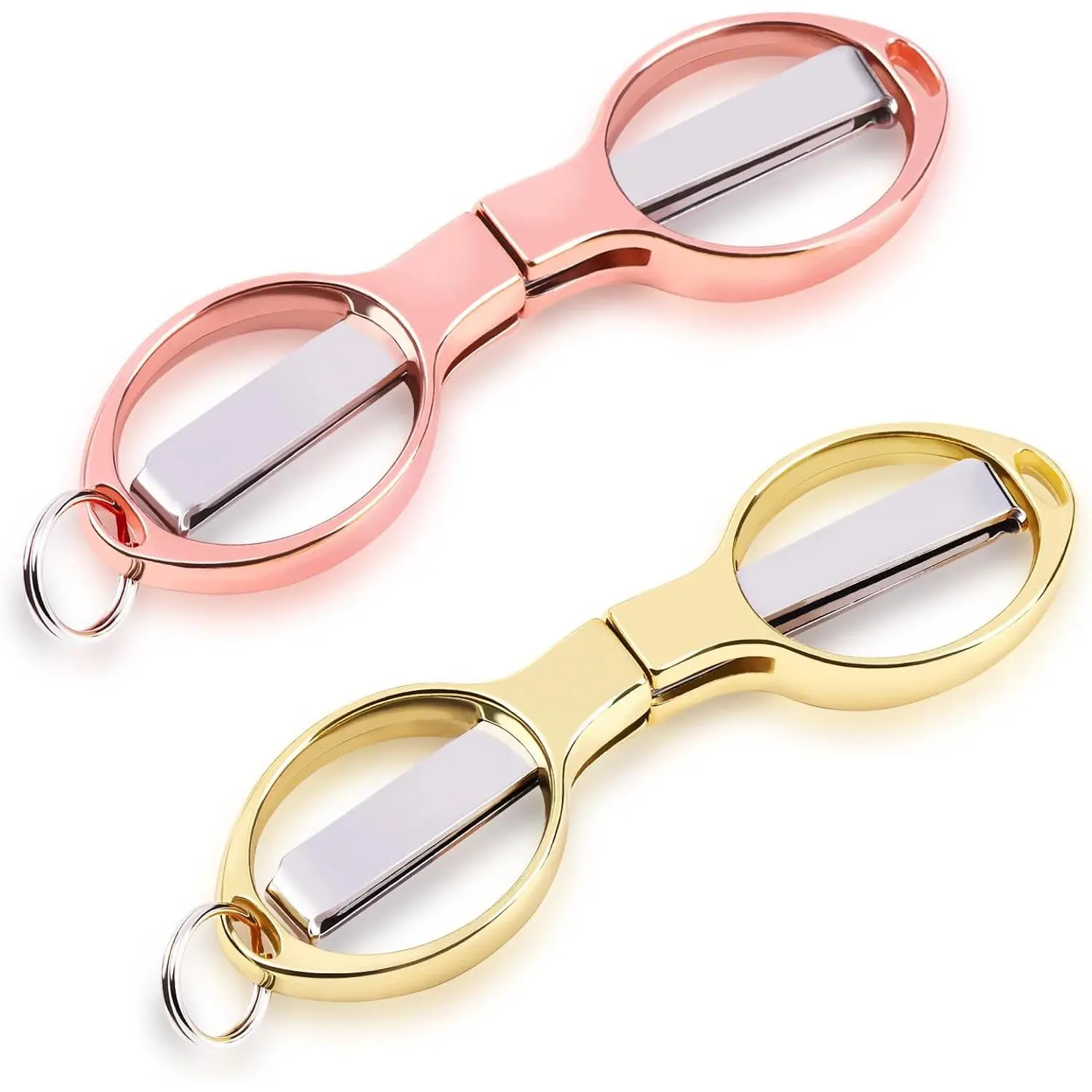 2PCS Folding Scissors, Portable Travel Scissor, Gift for Men Glasses Shaped Mini Shear Telescopic Cutter, Anti Rust Stainless Steel Scissors for Fishing Sewing Home Office (Rose Gold, Gold)