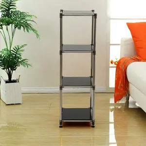 Blovely Well Korean Black 4-Tier Heavy Duty Stainless steel Storage Shelving Unit, 100lbs/shelf (49"H x 14.9"W x 13.7"D) for Indoor/Outdoor Organization , Modular Rack,  Extremely Durabl