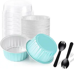 25PCS Round Mini Loaf Pans with Lids,Mini Cake Pans with Lids,Disposable Ramekins Baking Cups Muffin Tins Cupcake Cups for Wedding Birthday Party,5oz