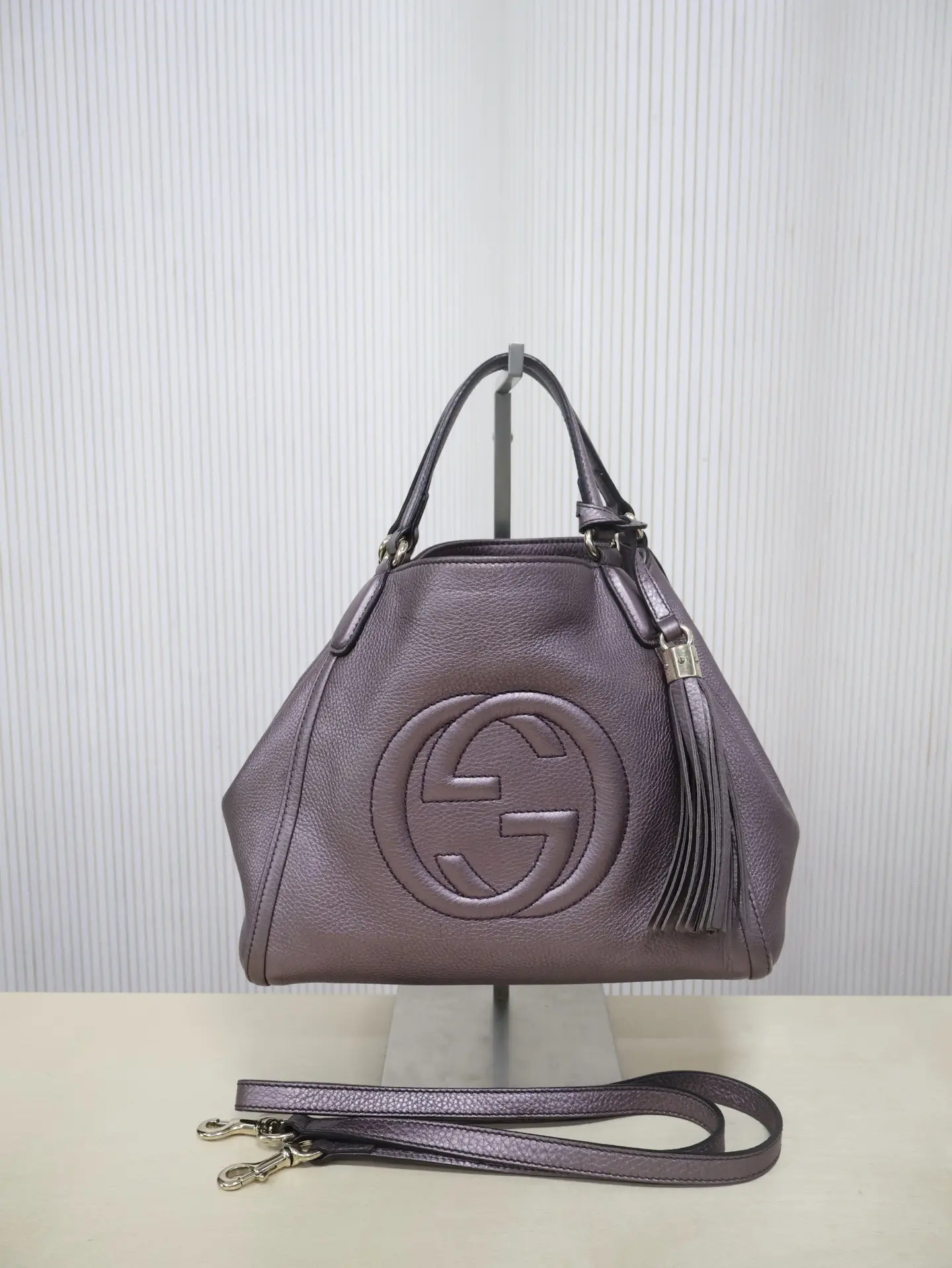 Pre-owned GUCCI Leather Handbag Soho Top Handle Bag Purple With Strap