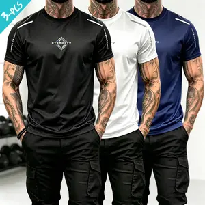Men'S 3-Pack Quick-Dry Activewear Workout Tops Sports T-Shirts Breathable Male Athletic Tops For Running Training Summer T Shirt Gym Tees Print Athletic Tee Casual Top Sportswear Good Graphic Graphic Tees Slim Shape Moisture Wicking men apparel