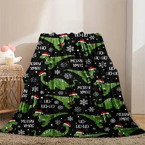 Festive Christmas Dinosaur Fleece Throw Blanket - Soft and Warm for All Seasons - Perfect Gift for Dino Lovers