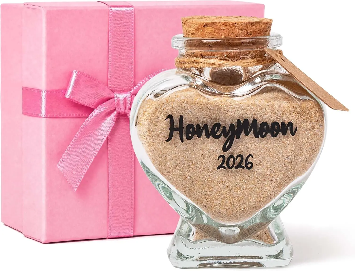 Honeymoon Sand Keepsake Jar Heart Shape Glass Memory Bottle for Bridal Shower, Wedding, Engagement & Newlywed Couples Gift Set (40ml, Gift Box Included)
