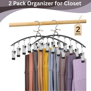 2 Pack Organizer for Closet 360° Swivel – Yoga Pants Hanger with 10 Clips, Holds 20 Leggings, Space Saving Closet Organizer, Pants & Skirt Hangers Storage (Black) - Easter Gift