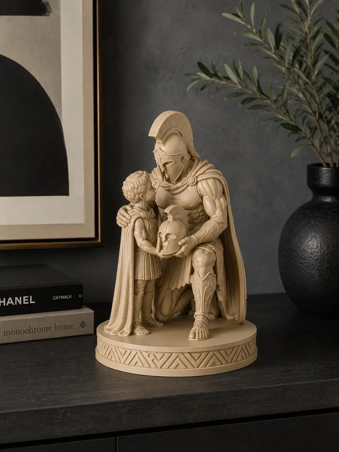 Spartan Father and Son Statue, Warrior Family Sculpture, Father's Day Gift, Greek Home Decor, Office Desk Display