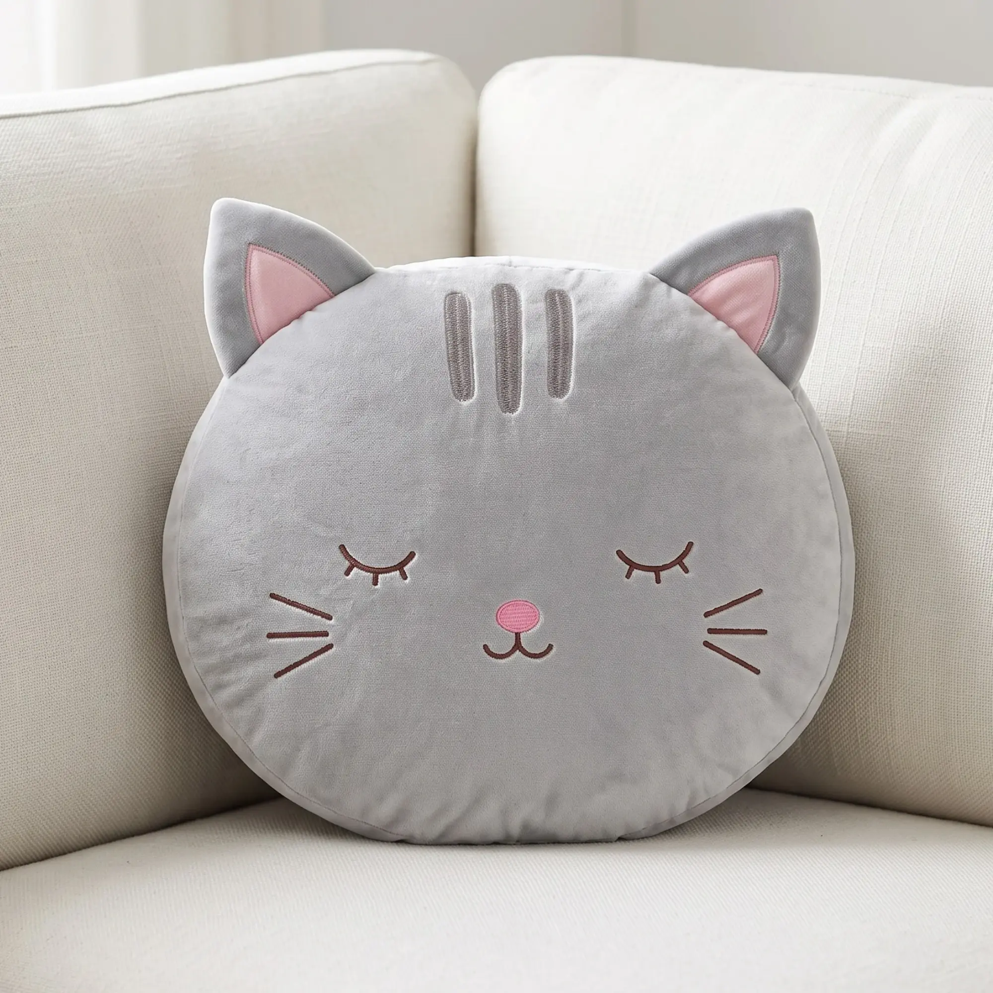 14-Inch Polyester Stuffed Comfy Cushion - Squishy Soft Cartoon Shaped Cute Cat Face Plush Pillow, Decorative Cushion Cover, Baby Girl Nursery Room Decor Toy, Ideal Gift (Christmas, Baby Shower), Comfy Cushions, Stuffed Cushion