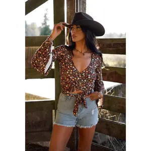 Woodstock Floral Bell Sleeve Wrap Top