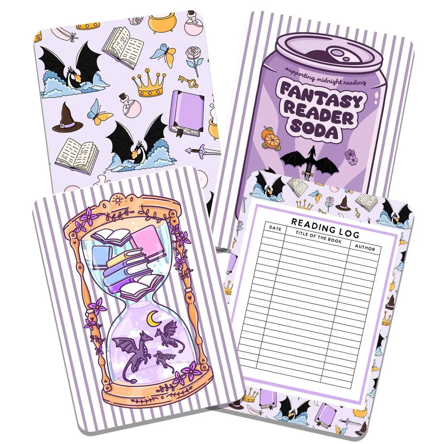 Purple Romantasy Kindle Clear Case Insert Set of 4 Decorative E-Reader Cardstock