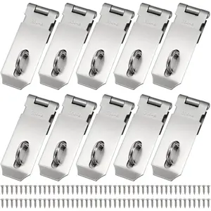 10 Pack Door Locks Hasp Latch, Stainless Steel Extra Thick Safety Padlock Clasp with Screws Brushed Finish, Gate Lock Hasp for Doors and Cabinets