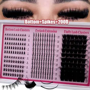 4 IN 1 Lash Cluster 200D/160D/120D/100D80D/60D Long 5-20mm Lash Spikes lower eyelashes Reusable Bottom Lashes Eyelash Clusters Volume Individual Lashes DIY Spiky Lash Extension Manga Cluster Eyelash Extensions Mink Strips Lashes Thick