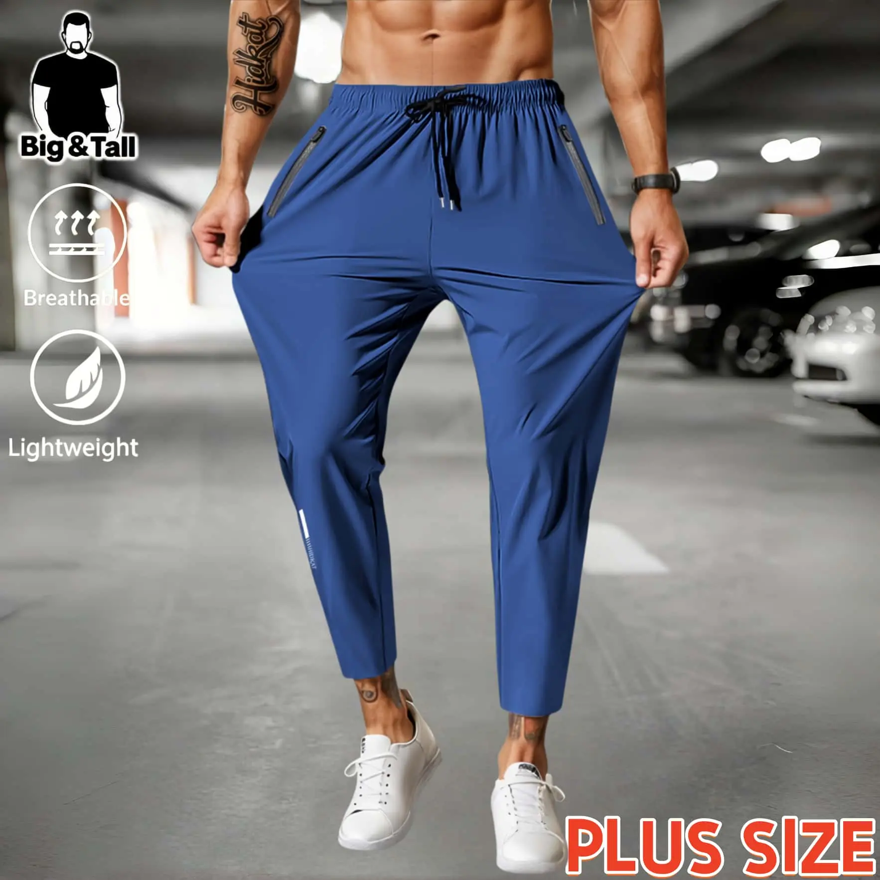 Big & Tall Men’s Plus Size Lightweight Quick Dry Ankle Pants, Stretch Breathable Athletic Joggers with Zipper Pockets, Drawstring Waist Casual Workout Travel Sweatpants for Big Guys, Loose Fit Summer Sport Trousers