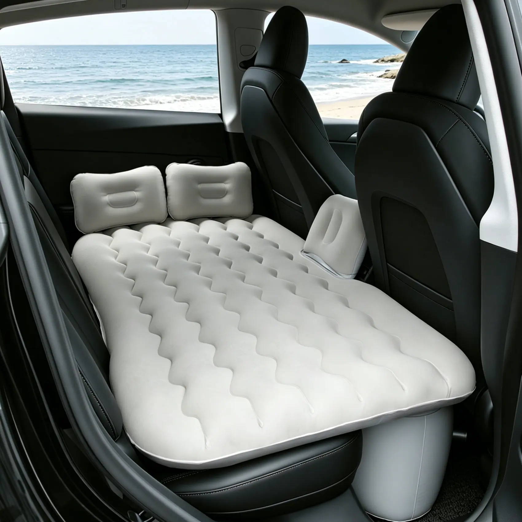 Car Back Seat Inflatable Mattress with Air Pump, Thick & Durable, Fits Sedans & SUVs, Portable Blow Up Bed for Road Trips, Camping & In-car Rest