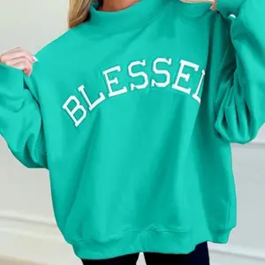 Blessed Mock Neck Teal Womens
