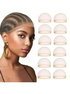 4/12Pcs HD Stocking Wig Caps Invisible Ultra Thin Sheer Breathable Stretchy Nylon Transparent Wig Caps for Women Lace Front Wigs ，High-transparency material, Lightweight and soft，Wide-edge design,Not easy to fall off Wig Grip Cap
