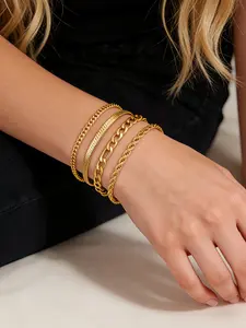 18K Gold Plated Stainless Steel Snake Chain Bracelet Set - 4Pcs Stackable Layered Gold Bracelets, Elegant Jewelry Bracelet, Tarnish Free Hypoallergenic Adjustable Jewelry for Women