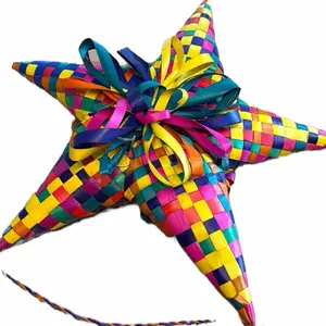 Mexican Straw Christmas Ornaments Stars Vibrant Colorful Woven Decorations for Festive Home Decor