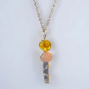 Anti-Depression Crystal Necklace, Kyanite and Citrine Necklace with Rose Quartz Crystal, Pendant Necklace