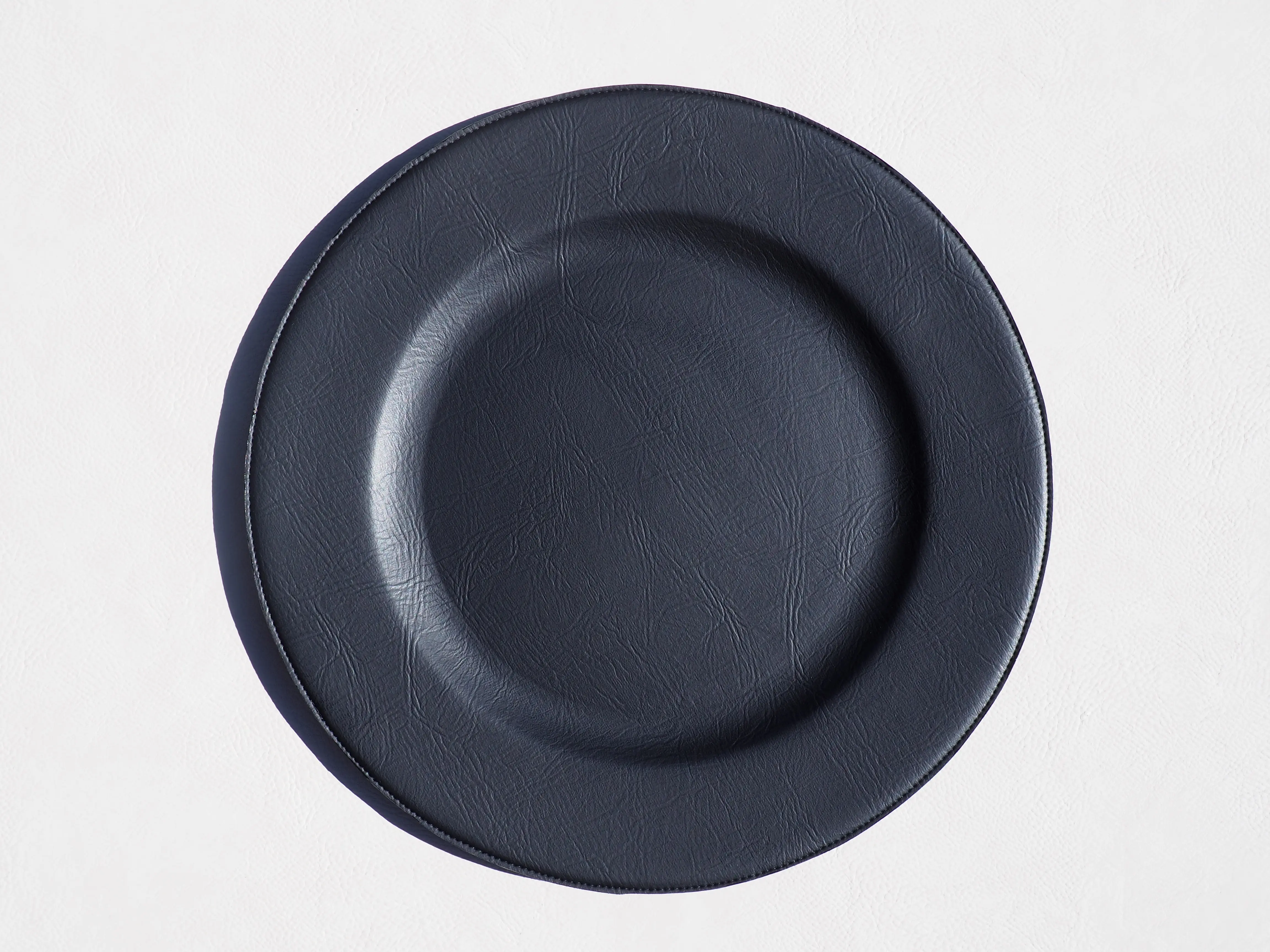 Charger Plate Black Vegan Leather, handcrafted, modern heirloom, 13 inch