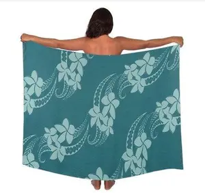 2 YARDS HAWAIIAN PRINT RAYON SARONG - Blue Tribal Plumeria