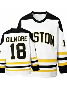 Happy Gilmore Boston Gilmore #18 Hockey Jersey, Black & Yellow Striped with  Breathable Quick Dry, Ideal for Movie Fans, Golf/Hockey Lovers, Cosplay & Streetwear Enthusiasts